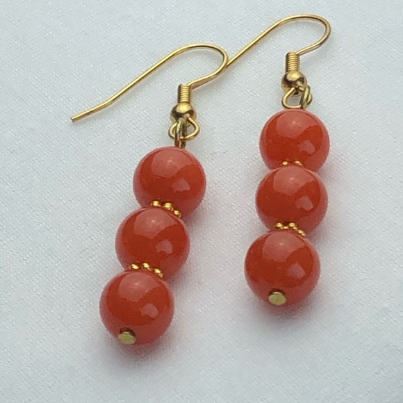 Handmade Carnelian and Gold Dangling Earrings - Picture 5 of 5